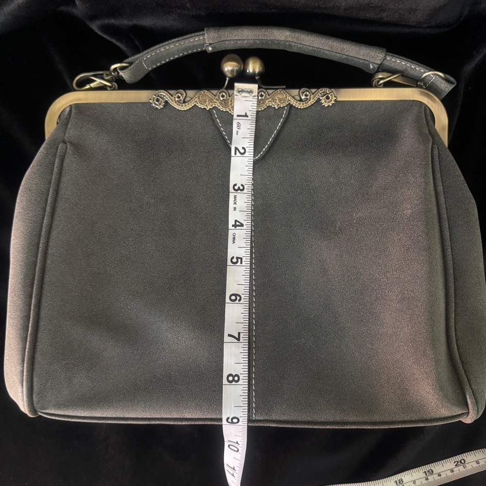 Kiss Lock Faux Suede Tote Purse - Picture 8 of 9